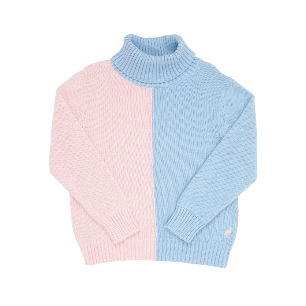 Turtleneck Colorblock Sweater - Pink & Light Blue